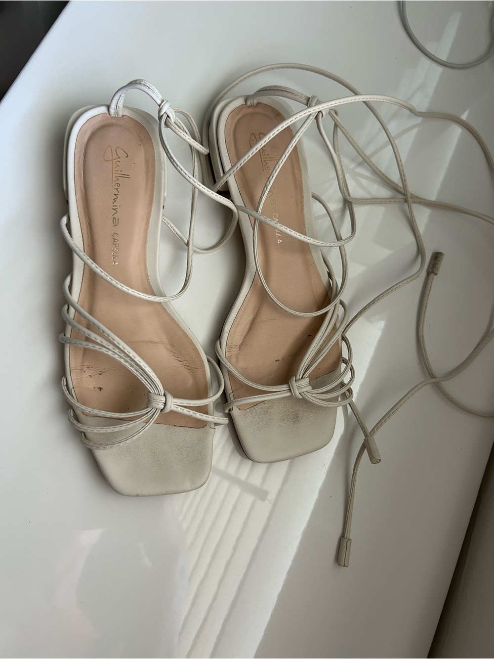 Gianvito Rossi Cream Lace-Up Strappy Sandals